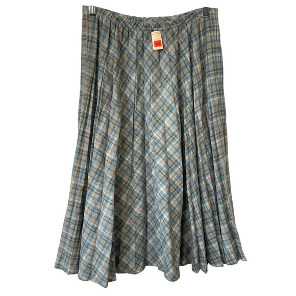 Vintage 80s Paddle and Saddle Plaid Pleated Skirt Size 5-6 Blue Deadstock NEW - Picture 1 of 7